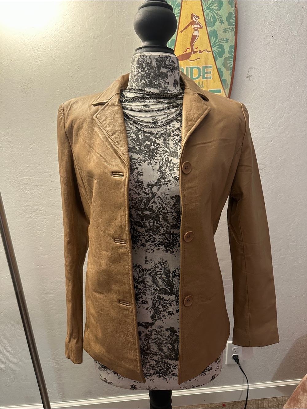 Women’s Tan Leather Button-Front Jacket